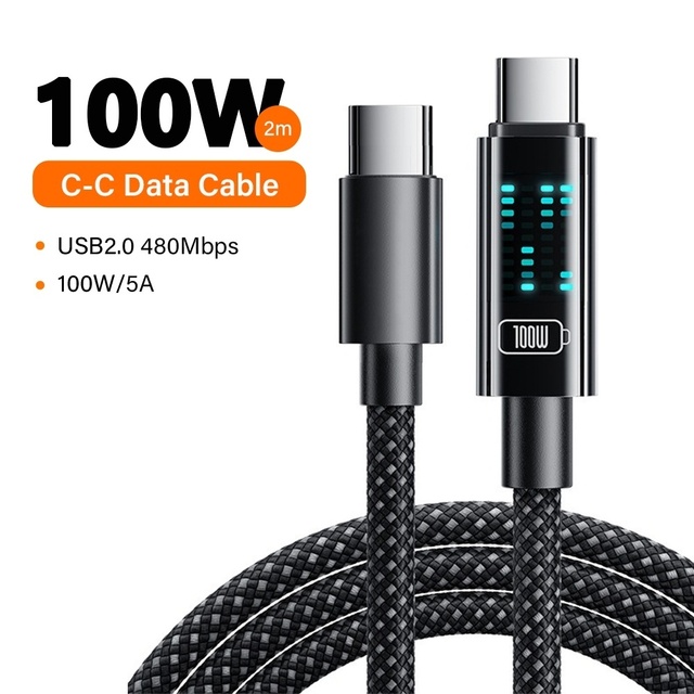 LED Light 60W/100W 3A Fast Charging Type-C to Type-C PD Cable with Pure Copper Conductor Aluminum Alloy for Computer IOS Printer