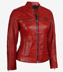 Chaquetas de Cuero PU Rojas para Mujer, Estilo Motero, Cuello Alto, Transpirables, Venta al Por Mayor, Invierno 2025 - Product Image 3