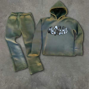 Ensemble de survêtement pour homme en coton 100% - Hiver - Capuche - Uni - Respirant - Séchage rapide - Grande taille - Product Image 2