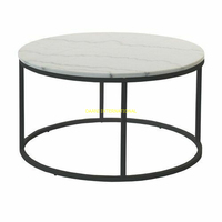Ensemble de tables basses gigognes modernes, 2 pièces, plateau aspect métal blanc, structure en métal doré, meubles de salon en bois, tables d'appoint de luxe