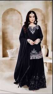 ชุดปาร์ตี้ผ้าไหมไชน็อนชุดปาเลสโซปักลายและโมติเสื้อใส่ทำงานหนักด้วย Palazzo & Moti และสี่ด้านลูกไม้ dupatta - Product Image 2