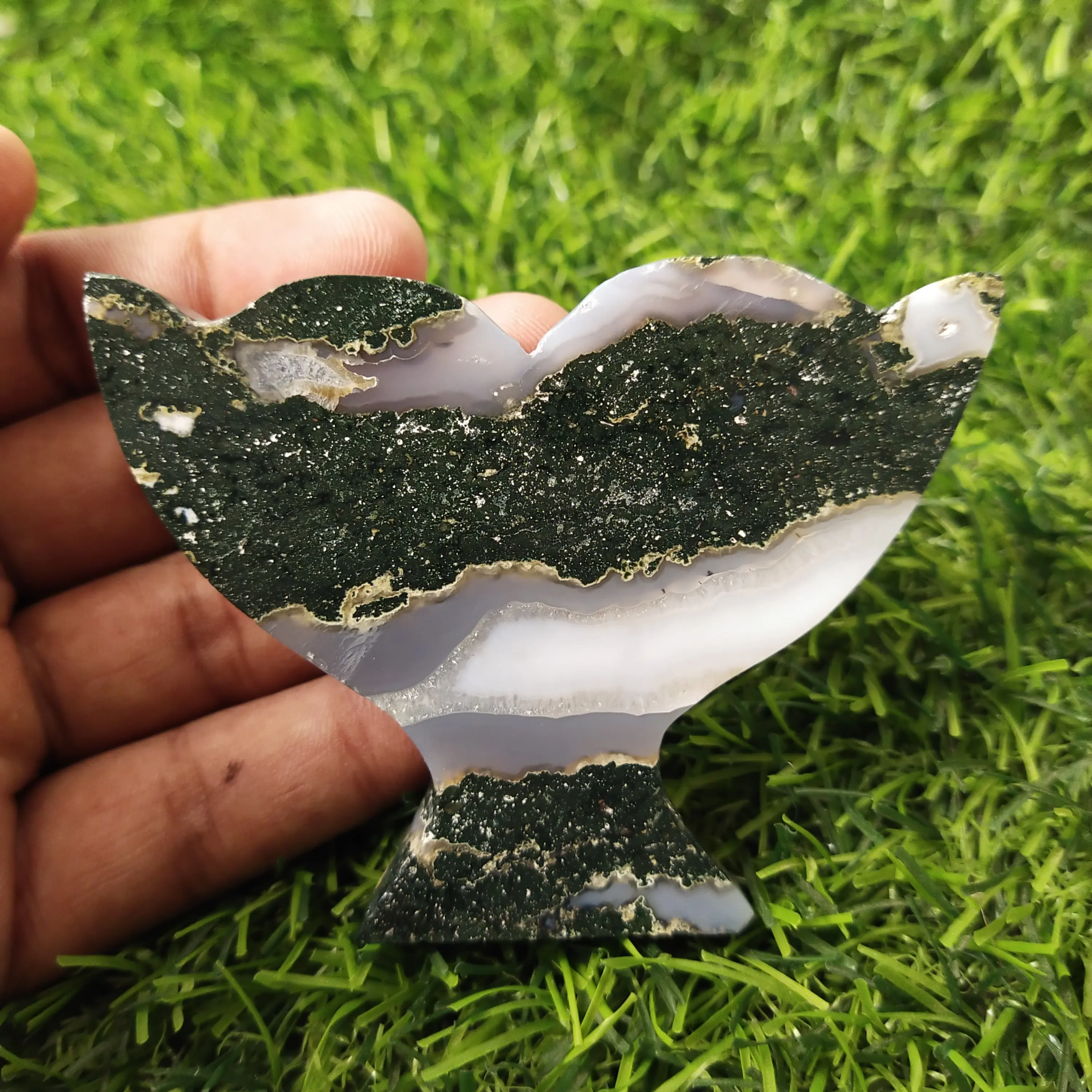 Handmade Attractive Natural Moss Agate Carving Cup Style For Spiritual and Healing Encourage Tranquility and Emotional Balance