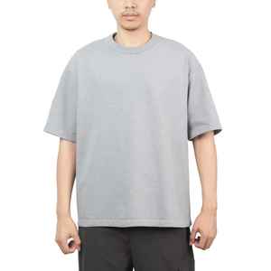 Camiseta de gran tamaño con hombros caídos para hombre, 100% algodón, cuello acanalado, ropa de calle lisa de peso pesado, camiseta en blanco para hombre - Product Image 2