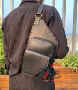 Unisex Vintage Genuine Leather Crossbody <b>Bag</b> Crunch Leather Shoulder Sling <b>Bag</b> Leather Chest <b>Bag</b> <b>for</b> Hiking and Travel - Product Image 1