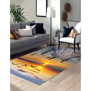 Alfombras con estampado de paisaje marino y puesta de sol, alfombra impresa para exteriores e interiores, alfombra delgada no tejida - Product Image 3