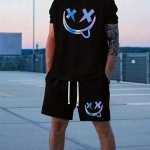 Conjunto informal de manga corta a la moda para hombre, camiseta, pantalones, pantalones cortos, conjunto de 2 piezas, conjunto de ropa de calle - Product Image 6