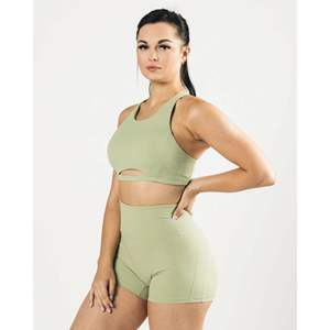 78% nylon 22% élasthanne col haut Style Fit dos nageur ourlet sans reliure femmes soutien-gorge de sport une pièce Matcha - Product Image 4