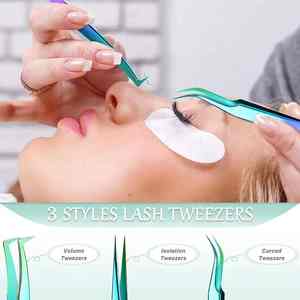 Ensemble de pinces à cils enduites multicolores avec bouts droits incurvés et pointus Kit de pinces à épiler pour cils - Product Image 4