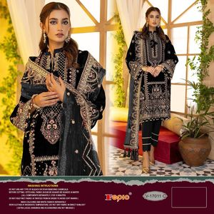 Colección de invierno de diseñador Trajes de Salwar Kameez con bordado de terciopelo para bodas y fiestas de India - Product Image 5