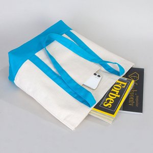 Turquoise 16x14x5 Eco-Friendly <b>Canvas</b> Tote <b>Bag</b> <b>Large</b> Size Cotton Shopping Handbag with Letter and Screen Pattern for Foods - Product Image 6
