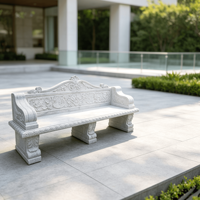 Banco de Jardín de Granito Gris Tallado a Mano con Relieve Floral Ornamental, Banco de Piedra para Exteriores de Estilo Europeo, Tamaño Personalizado