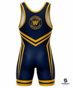 SINGLET DE LUTTEUR PERSONNALISÉ POUR HOMME SINEWY, TISSU EXTENSIBLE Ajusté, IMPRESSION AVANT LOGO BLEU ET DORÉ, VÊTEMENTS DE SPORT - Product Image 4