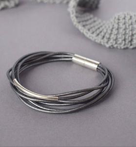 Pulsera de cuero natural gris, Plata de ley, joyería de cuero Pulsera de cuerda náutica, pulsera de surfista - Product Image 2