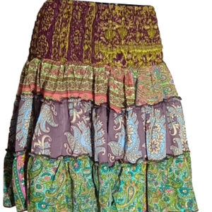 New Silk Saree <b>Boho</b> Indian Style Mini Frill <b>Skirt</b> Floral Printed Design for Women Traditional <b>Skirt</b> - Product Image 2