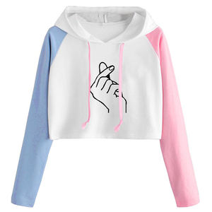 Haut court de yoga personnalisé 100 % coton pour femme, sweat à capuche brodé à manches longues avec badge décoratif sur le devant, collection automne-hiver - Product Image 5