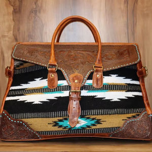 Western Leather Duffel Genuine Leather Duffel Aztec Southwest Weekender Duffle Weekender Travel Duffel - Product Image 1