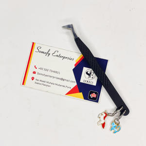 Pinzas de pestañas de acero inoxidable con logotipo personalizado profesional de gran oferta, abalorios de pestañas sostenibles de Metal grueso negro mate - Product Image 1