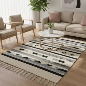 Alfombra de Algodón Afelpado al por Mayor, Tejida con Diseño Floral Moderno, Lavable a Máquina, Reversible en Tres Tonos, para Camping y Hogar - Product Image 1