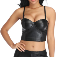 Soutien-gorge souple en cuir de mouton véritable pour femmes Fashion Club Wear Tissu gaufré respirant Longueur courte Dentelle Bouton avant