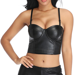 Soutien-gorge souple en cuir de mouton véritable pour femmes Fashion Club Wear Tissu gaufré respirant Longueur courte Dentelle Bouton avant - Product Image 3