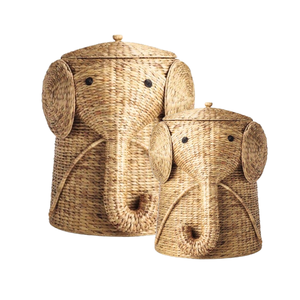 Corbeille de rangement en forme d'éléphant en bambou et rotin naturel, idéal pour ranger n'importe quel espace. - Product Image 1