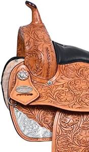 Premium English Horse Racing Touristy Saddle Estilo occidental Nueva impresión Wade Tree Fork Cuero genuino India Característica duradera - Product Image 3