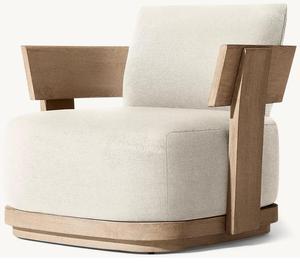Fauteuil pivotant moderne en tissu avec structure en bois massif, siège individuel, pour extérieur, salle à manger, parc, jardin, villa, hôtel - Product Image 1