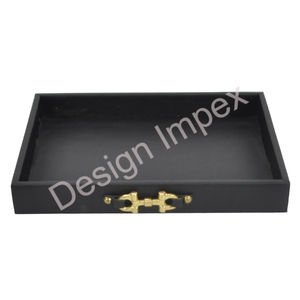 Bandejas elegantes de lujo para servir, gran oferta, bandejas de madera estilo estribo de caballo, bandeja decorativa para servir café con acabado de cuero - Product Image 5