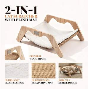 2-in-1 Cat Scratcher Bed Elevated Wooden & Plush Sisal Cat Scratcher <b>Mat</b> Removable Washable Indoor/Outdoor Use Cat Furniture - Product Image 5