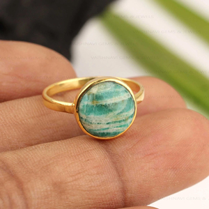 Anillo de amazonita natural personalizado de 10x10mm al por mayor, Plata de Ley 925 con chapado en oro de 18 quilates, joyería fina Eternity Vermeil - Product Image 3