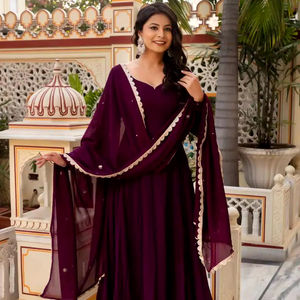 Traje Georgette Salwar de diseñador con bordado, encaje elegante, traje paquistaní Anarkali Dupatta Dress, ropa de boda - Product Image 1