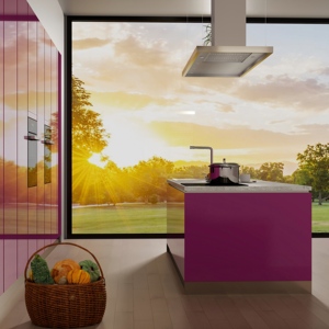 Mobili da Cucina Moderni in PVC, Personalizzati in MDF Lucido Colore <span class=keywords><strong>Fucsia</strong></span> con Piano in Quarzo/Marmo per Progetti Residenziali OEM - Product Image 2