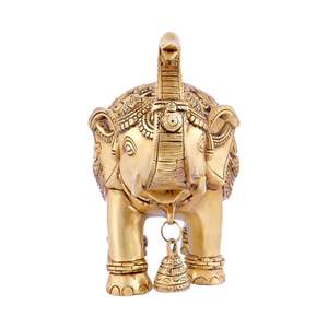 รูปปั้นทองเหลืองรูปช้างสีทองขนาดกลางดีไซน์แบบอินเดียพื้นเมืองของตกแต่งบ้านทำด้วยมือ - Product Image 2