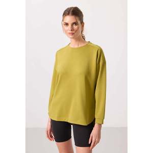 เสื้อสเวตเชิ้ตผู้หญิงทรงโอ-เนคเนื้อผ้านุ่มสบายของทอมมี่ไลฟ์ เสื้อพูลโอเวอร์ผสมวิสโคสสวมใส่สบายสีน้ำเงินรอยัล - Product Image 2