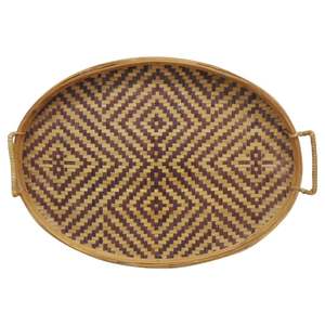 Bandeja de Servir Redonda de Ratán Hecha a Mano con Diseño Único, Bandeja de Madera Redonda de Ratán - Product Image 1