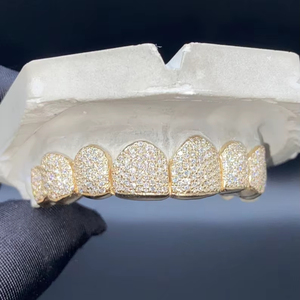 Solid 925 Sterling Silver and 18k Gold Plated Custom Teeth Grillz Hip Hop Iced Out Moissanite Diamond Fashion <b>Body</b> <b>Jewelry</b> - Product Image 3