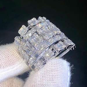 Moissanite redondo y corte Baguette VVs diamantes originales tachonado diseñador único Hip Hop 925 anillo de plata esterlina para hombres - Product Image 2