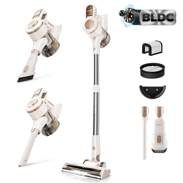 Cordless Stick Vacuum Cleaner 15kPa Brushless Motor HEPA Filter V-Shaped Brush LED Light Bagless for Household & Hotel Use