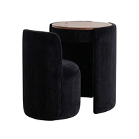 Coiffeuse noire ronde rembourrée sur mesure avec miroir et tabouret – Ensemble de luxe moderne en bois de chêne – Fournisseur