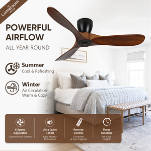 42 Inch Low Profile <b>Ceiling</b> <b>Fan</b> No Light <b>with</b> <b>Remote</b>, Solid Wood Flush Mount Quiet DC Motor <b>Ceiling</b> <b>Fan</b> - Product Image 3