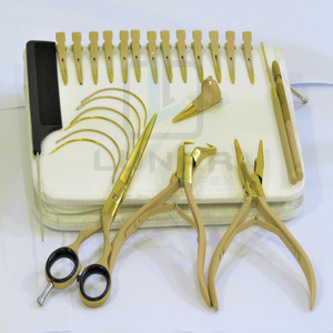 Kit de herramientas de extensión de cabello para salón de belleza, Color dorado bronceado, logotipo personalizado gratis, lo más vendido de fábrica - Product Image 4