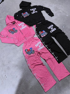 ชุดวอร์มกางเกงมีฮู้ดสำหรับผู้ชายชุดวอร์มพิมพ์ลายปักลายมีซิปสำหรับสตรีทแวร์ผ้าวับสีกรดซีดๆของผู้ชาย - Product Image 5