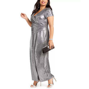 Abito da sera lungo R&M Richards da donna, taglie forti, in raso argentato drappeggiato con paillettes, vestibilità a tubino, vita naturale, XL (Taglia 14) - Product Image 3