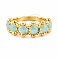 Bague tendance en quartz plaqué or 18 carats avec perles en laiton et chalcédoine aqua faite à la main, pierre de naissance de mars pour femme