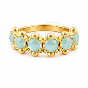 แหวนทองประดับพลอยอะควาแคลซิโดนีทำมือ วงแหวนทองเหลืองชุบทอง 18K สำหรับผู้หญิง - Product Image 3
