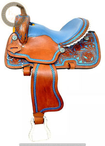 Silla de montar western de cuero genuino ligero de primera calidad, hecha a mano, para carreras de barriles, con color y tamaño personalizados para equitación de espectáculos. - Product Image 5