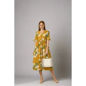 Robe Bohème en Coton à Manches Bouffantes Couleur Marigold pour Femme – Idéale pour les Journées Décontractées et les Fêtes - Product Image 2