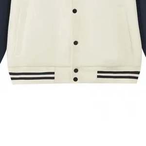 <b>Men's</b> <b>Cream</b> And Navy Varsity <b>Jacket</b> Solid Color Button Closure Preppy Style Autumn Wear Regular Fit Polyester Cotton Material - Product Image 3