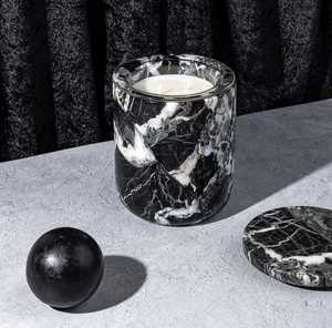 Decorative wax-filled <b>marble</b> candle <b>jar</b> by H.M.A Handicrafts ideal for home gifting with subtle soothing fragrance - Product Image 2