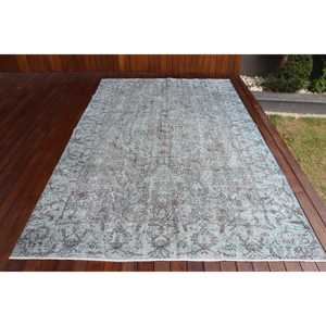 Alfombra vintage, alfombra turca de 6.1x9.7 pies, alfombra de lana azul con lunares - Product Image 1